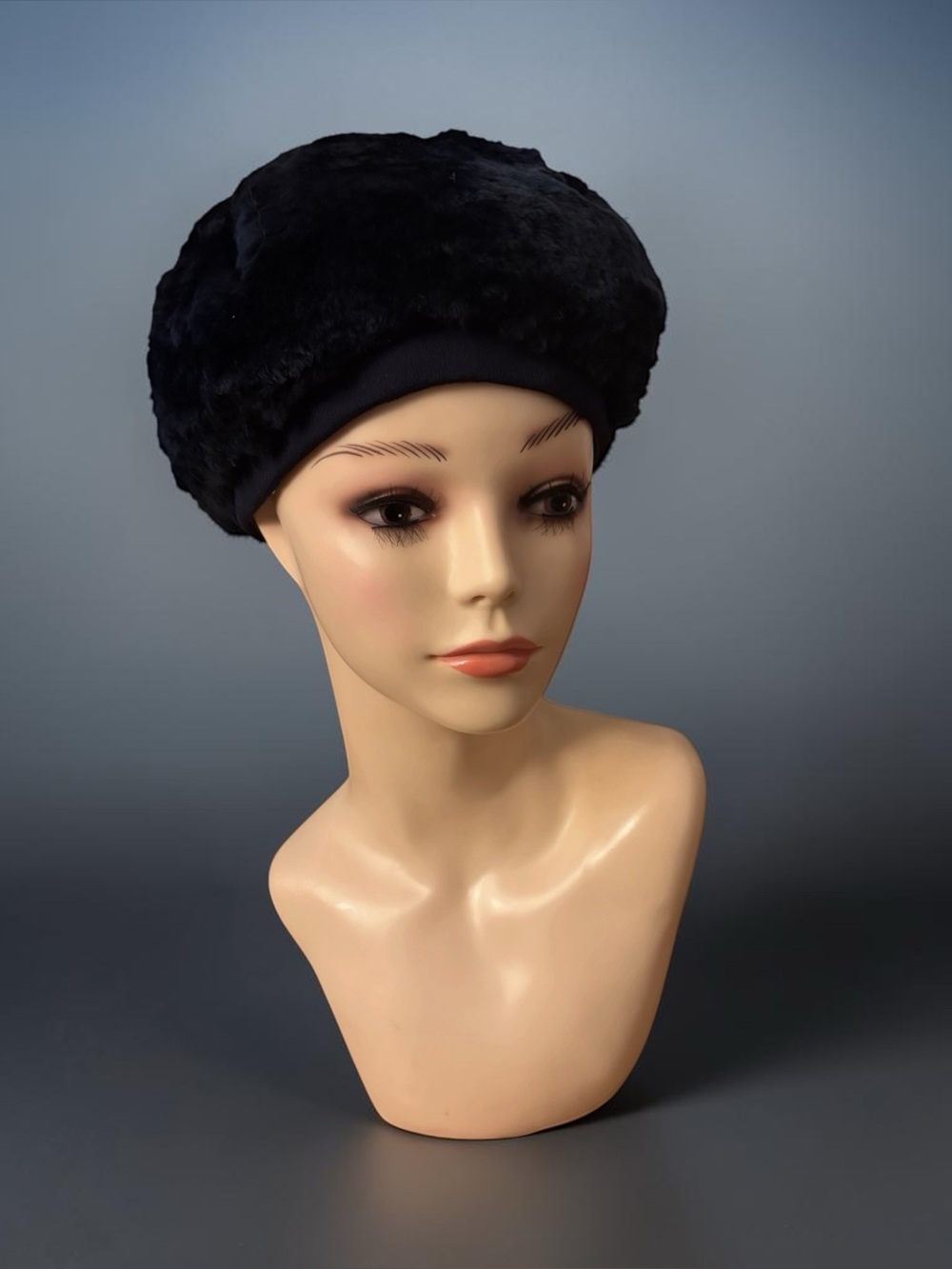 Vintage Black Faux-Fur Cossack or Russian Style Hat